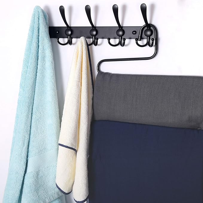 Dseap Coat Rack Wall Mounted - 5 Tri Hooks, Heavy Duty, Stainless Steel, Metal Coat Hook Rail for Coat Hat Towel Purse Robes Mudroom Bathroom Entryway,Black
