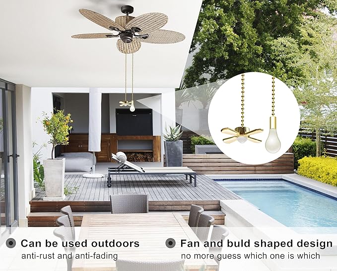 Ceiling Fan Pull Chain, 13.6 Inches Fan Pulls Set with Connector, 2 PCS Beaded Ball Fan Pull Chain- Brass
