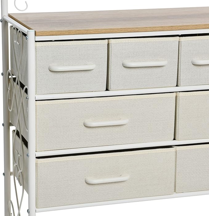Household Essentials Victorian Style 8-Drawer and Bottom Shoe Shelf Storage Organizer Unit, White and Coastal Oak Color