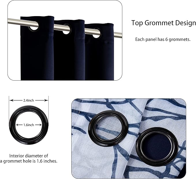BONZER Mix and Match Curtains - 2 Pieces Branch Print Sheer Curtains and 2 Pieces Blackout Curtains for Bedroom Living Room Grommet Window Drapes, 37x63 Inch/Panel, Indigo, Set of 4 Panels
