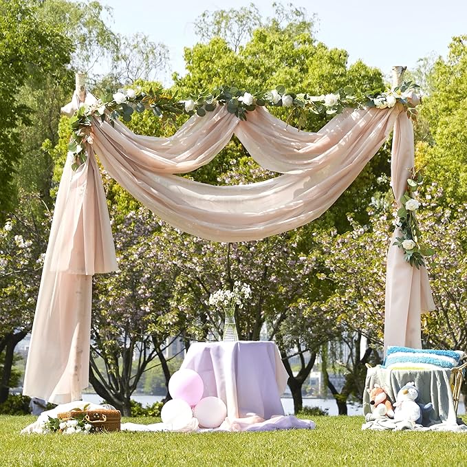 NICETOWN 2 Panels Taupe Sheer Window Scarf Valances W60 x L216, Decorative Soft Voile Textured DIY Bed Canopy Curtains for Party/Wedding/Nursery