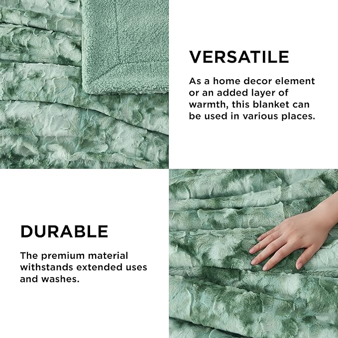Bedsure GentleSoft Sherpa Fluffy Throw Blanket - Fleece Warm and Cozy Throw for Women Gift, Plush & Fuzzy Faux Fur Christmas Blanket for Couch, Bed Decor, Tie Dye Design, Sage Green, 50x60 Inches