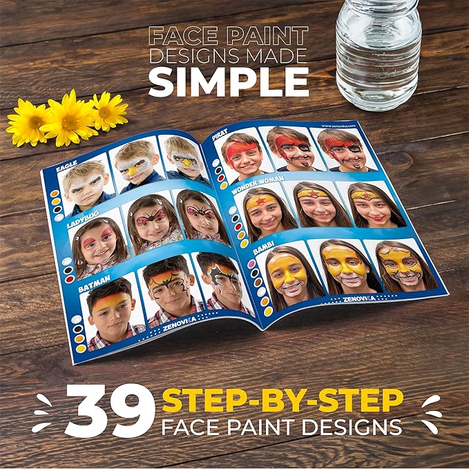 Face Painting Kit for Kids - 26 Colors Face Paint Kit, Non-Toxic and Hypoallergenic, Stencils, Book, and Professional Halloween Makeup Kit - Safe and Easy to Use Face Paint Kit for Kids