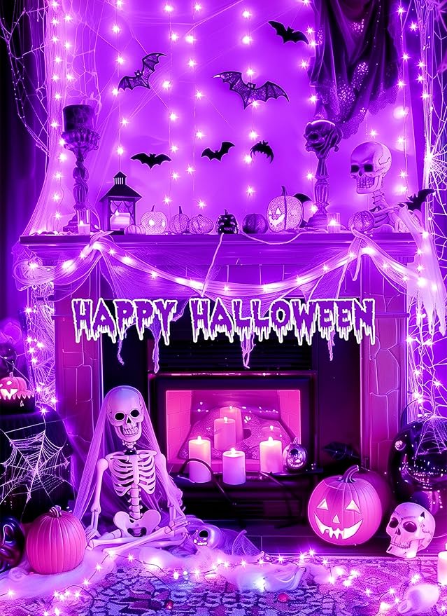 Minetom Halloween Fairy Lights - 5 Pack 7 FT 20 LED Battery Operated With Timer, Black Wire Indoor String Lights for Bedroom, Home, Party Decoration, Purple