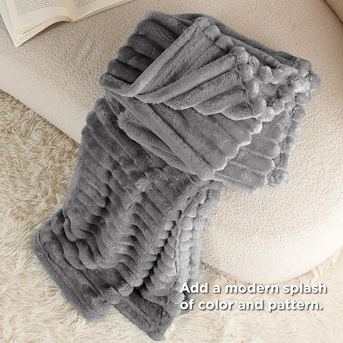 Bedsure GentleSoft Frost Gray Fleece Blanket for Couch - Cozy Soft Blankets for Women, Cute Small Throws for Girls, 50x60 Inches
