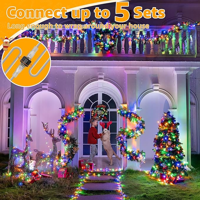 Ollny 120LED 40FT Christmas Lights, Waterproof Connectable String Lights with Timer 8 Modes, Multicolor Plug in Fairy Light for Indoor Outdoor Bedroom Xmas Tree Holiday Party Decorations