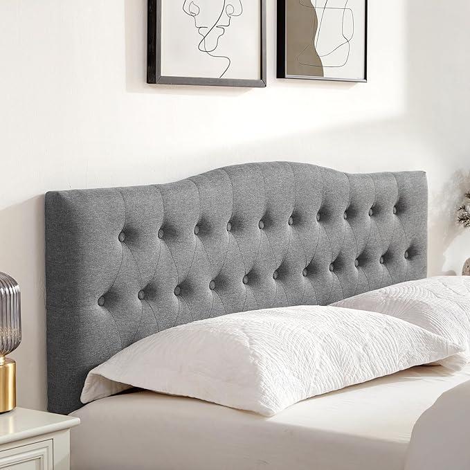 Tufted Upholstered Headboard King Size, Sturdy and Durable Solid Wood Bed headboard, Fabric Headboard Adjustable Height from 37” to 51”, Modern Button Diamond Design Head Board, Grey