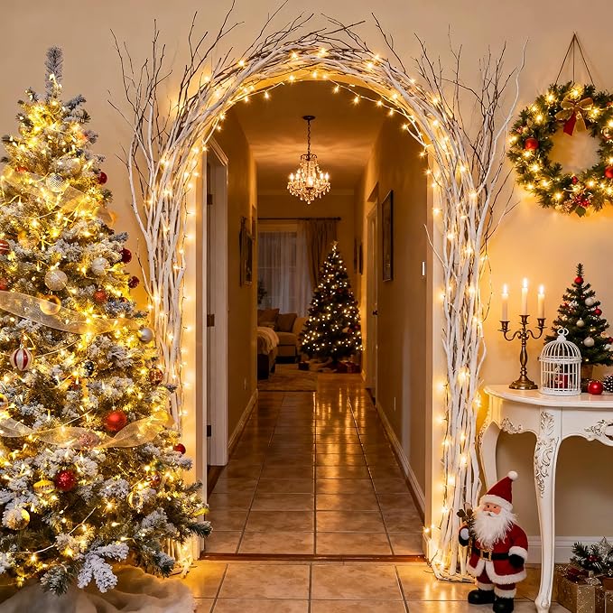JMEXSUSS 2 Pack Battery Operated Christmas Lights with Remote, Total 66ft 200 LED Battery String Lights Outdoor Indoor, Warm White Twinkle Light for Christmas Tree Bedroom Porch Garland Yard Car Decor
