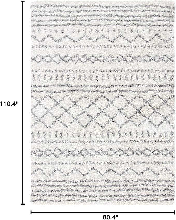 SAFAVIEH Arizona Shag Collection Area Rug - 6'7" x 9'2", Ivory & Grey, Moroccan Design, Non-Shedding & Easy Care, 1.6-inch Thick Ideal for High Traffic Areas in Living Room, Bedroom (ASG741F)