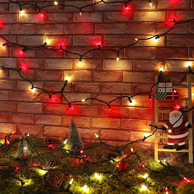 Brizled Red & Warm White Christmas Lights, 33ft 100 LED Christmas String Lights, 120V UL Certified Xmas Tree Light Connectable White Xmas Light Indoor Outdoor for Home Tree Holiday Wedding Patio Decor