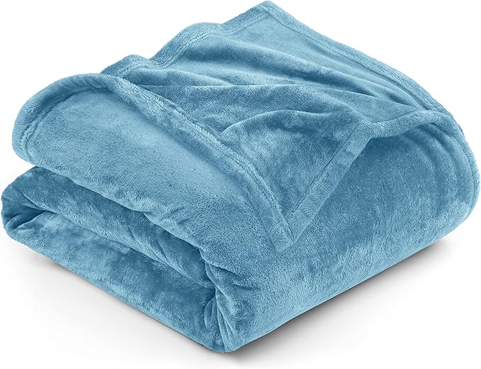 Utopia Bedding Fleece Blanket Queen Size Washed Blue 300GSM Luxury Fuzzy Soft Anti-Static Microfiber Bed Blanket (90x90 Inch)
