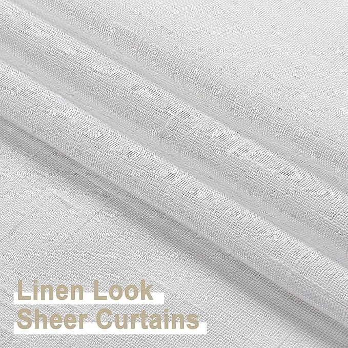 Aiyufeng Kirei Faux Linen White Sheer Curtains 84 Inches Long 2 Panels Set, Light Filtering Slub Textured Farmhouse Rod Pocket Sheer Curtain Drapes for Living Room Bedroom, Each 40Wx84L Inch