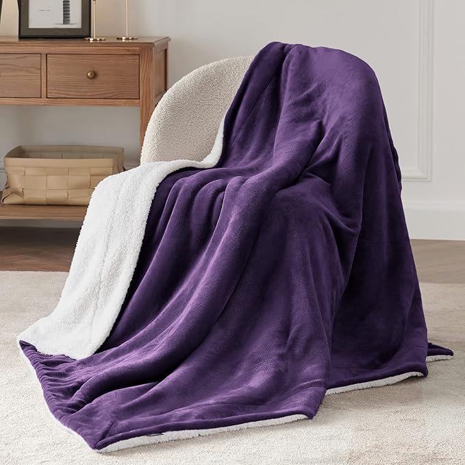 Bedsure GentleSoft Sherpa Fleece Throw Blanket for Couch - Thick and Warm Throw for Girls and Women, Soft Fuzzy Plush Blanket for Winter, Purple, 50x60 Inches