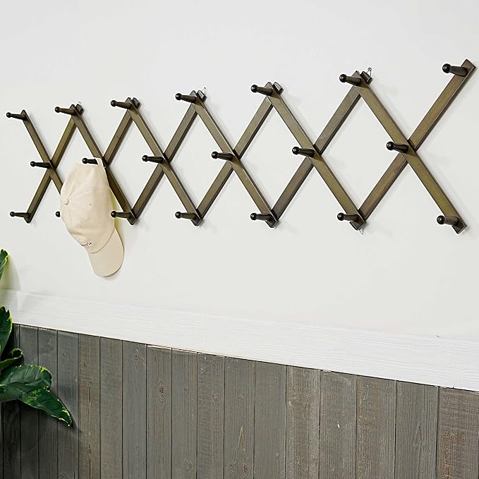WEBI Accordion Wall Hanger,Accordion Hat Rack for Wall,Expandable Wooden Coat Rack Wall Mounted,Accordion Hook Rack for Hats,Caps,20 Peg,Dark Walnut