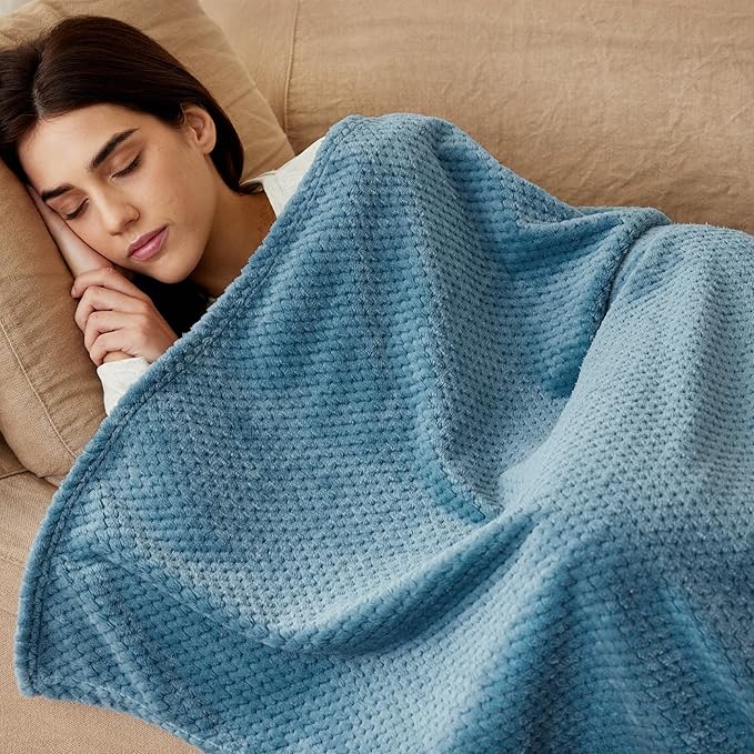 Exclusivo Mezcla Fleece Bed Blanket Twin Size, Super Soft and Warm Blankets for Couch, Sofa and Bed Waffle Textured, Cozy, Fuzzy and Lightweight (Slate Blue, 60x80 inches)