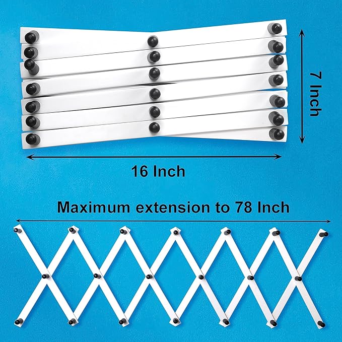 SKOLOO Hat Rack for Wall with 20 Hooks, Solid Wooden, Modern, Expandable Coat Rack Wall Mount for Coats, Hats, Bags, Baseball Caps, Black on White