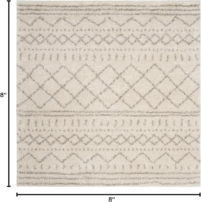 SAFAVIEH Arizona Shag Collection Area Rug - 8' Square, Ivory & Beige, Moroccan Design, Non-Shedding & Easy Care, 1.6-inch Thick Ideal for High Traffic Areas in Living Room, Bedroom (ASG741A)
