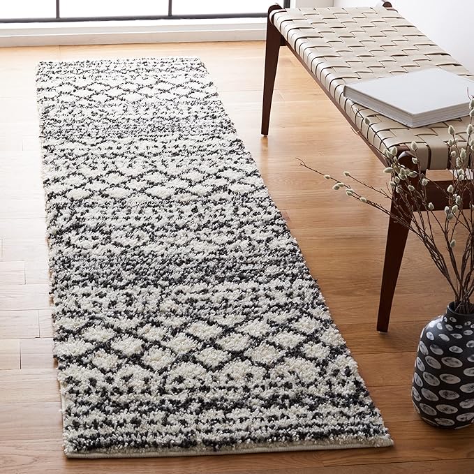 SAFAVIEH Arizona Shag Collection Area Rug - 2'3" x 16' Runner, Ivory & Black, Non-Shedding & Easy Cleaning, Plush Thick Pile, Ideal for Living Room, Bedroom, Dining Space (ASG741Z)