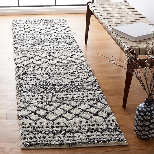 SAFAVIEH Arizona Shag Collection Area Rug - 2'3" x 16' Runner, Ivory & Black, Non-Shedding & Easy Cleaning, Plush Thick Pile, Ideal for Living Room, Bedroom, Dining Space (ASG741Z)