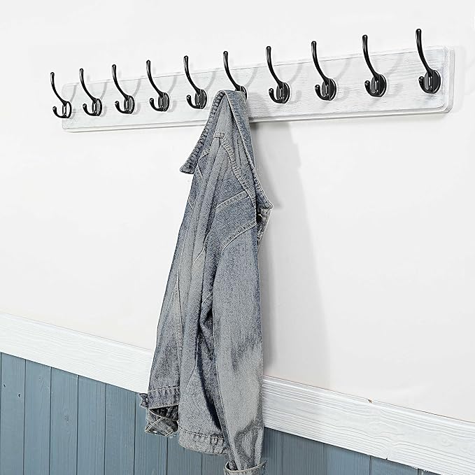 WEBI Coat Rack Wall Mount,Coat Hanger Wall,16" Hole to Hole,Coat Hooks Wall Mounted,Hook Rack Rail,5 Hooks for Hanging Coats,Hats,Jacket,Clothes,Entryway,Black/White