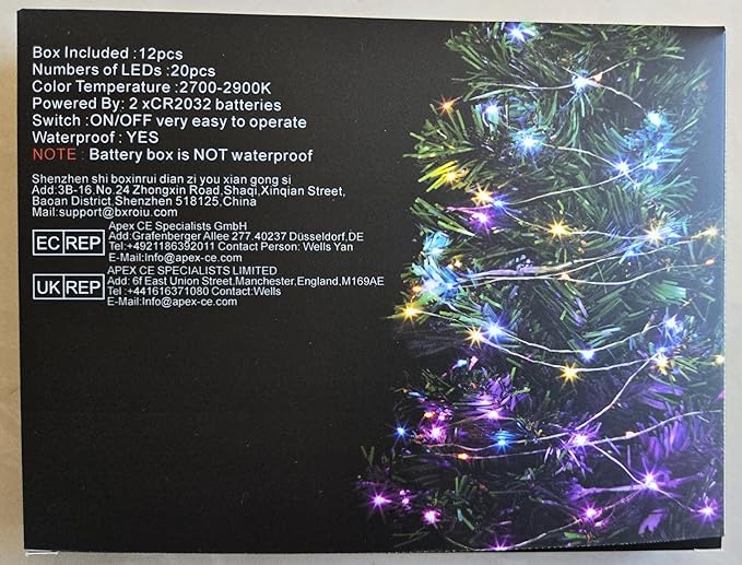 Fairy Lights CR2032 Battery Operated,6.6Ft/2Meter 20 LEDs Micro Silver Wire String Lights for Bedroom Christmas Party Wedding Decoration(Cool White, 12 Pack)