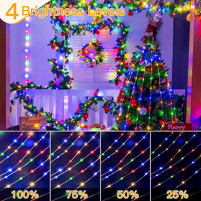 Ollny Christmas Lights Warm and Multicolor, 600LED 197FT Christmas Tree Lights IP67 Waterproof, Plug in Fairy Light with Remote 11 Modes Timer, Xmas Light for Outdoor Indoor House Holiday