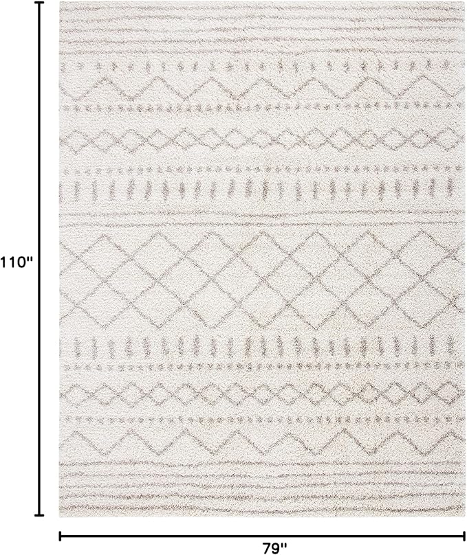 SAFAVIEH Arizona Shag Collection Area Rug - 6'7" x 9'2", Ivory & Beige, Moroccan Design, Non-Shedding & Easy Care, 1.6-inch Thick Ideal for High Traffic Areas in Living Room, Bedroom (ASG741A)