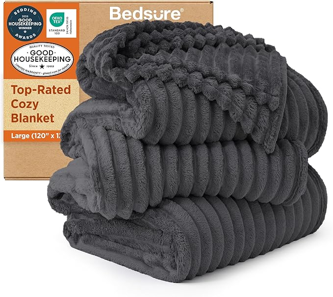 Bedsure GentleSoft Large Fleece Blanket for Bed - Cozy Soft Throw Blankets for Women, Cute Large Throws for Girls, Grey, 120x120 Inches