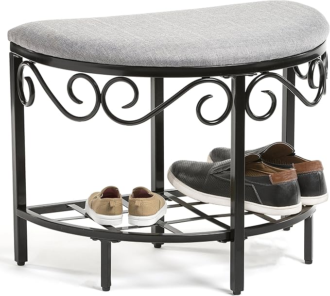 Mango Steam Half Moon Shoe Bench - Vanity Seat/Dressing Stool/Makeup Chair - Heather Gray