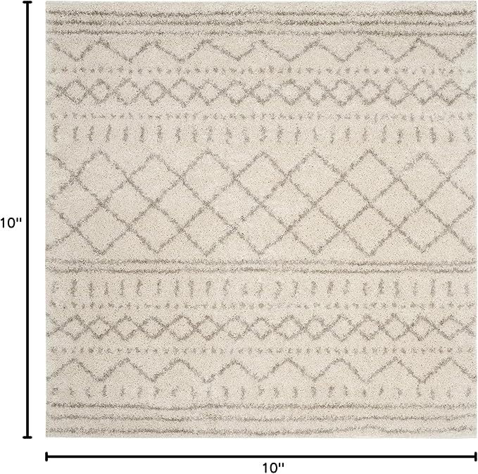 SAFAVIEH Arizona Shag Collection Area Rug - 10' Square, Ivory & Beige, Moroccan Design, Non-Shedding & Easy Care, 1.6-inch Thick Ideal for High Traffic Areas in Living Room, Bedroom (ASG741A)