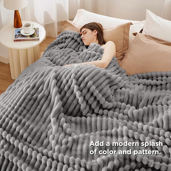 Bedsure GentleSoft Frost Gray Fleece Blanket for Couch - Cozy Soft Blankets for Women, Cute Small Throws for Girls, 108x90 Inches