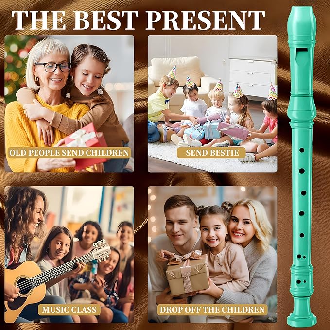 Soprano Recorder for Kids Beginners, German Fingering, C Key, 3 Piece with Cleaning Rod, Bag, Fingering Chart (Green)…