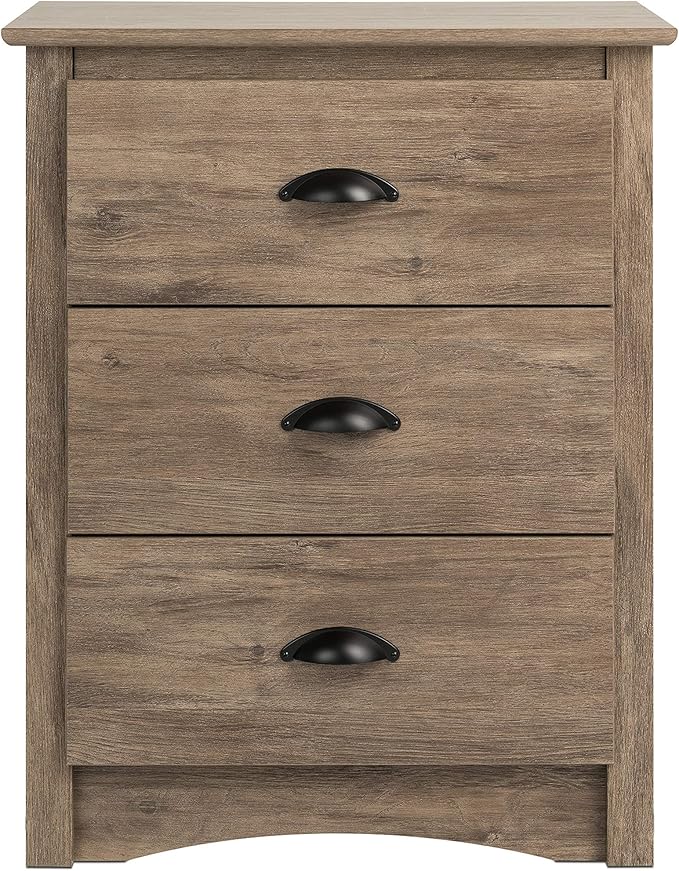 Prepac Salt Spring Rustic Tall Nightstand Side Table with 3 Drawers, Farmhouse Tall 3-Drawer Bedside Table 16" D x 23" W x 29" H, Drifted Gray, DDC-2403