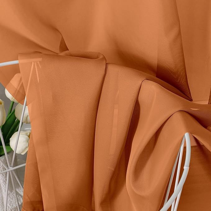 Aiyufeng Orange Sheer Curtains 36 inches Long, Short Kitchen Window Treatment Solid Sheers Cafe Curtains Bathroom Voile Half Window Curtains 2 Panels, Rod Pocket, 40" Wx36 L