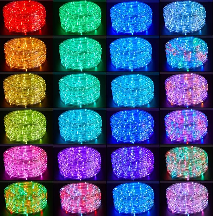 Brightown Rope Lights Outdoor, 66 FT 24 Color Changing String Lights with Remote, 200 LED String Lights Indoor Bedroom, Rope Light for Outside, Waterproof Christmas Lights for Outdoor Decoration
