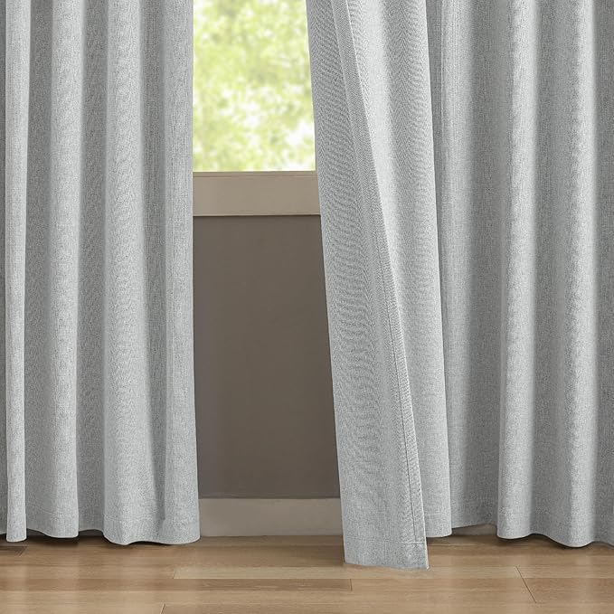 Light Grey 95 Inch Pinch Pleated Blackout Curtains for Sliding Glass Door, 60” Wide Pinch Pleat Linen Curtains for Living Room French Door, Privacy Assured Elegant Modern Home decor(60Wx95L,2 Panels)