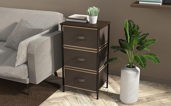 Simple Houseware 3 Drawer Nightstand Dresser with Wood Top, Brown