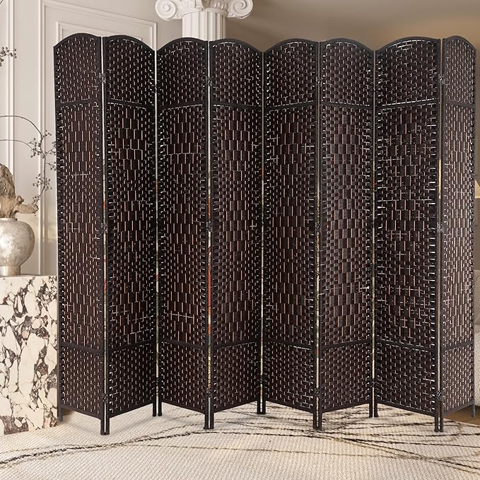 Room Divider 8 Panel Folding Privacy Divider 6 Ft Indoor Wall Divider Portable Partition Wood Screen, Brown