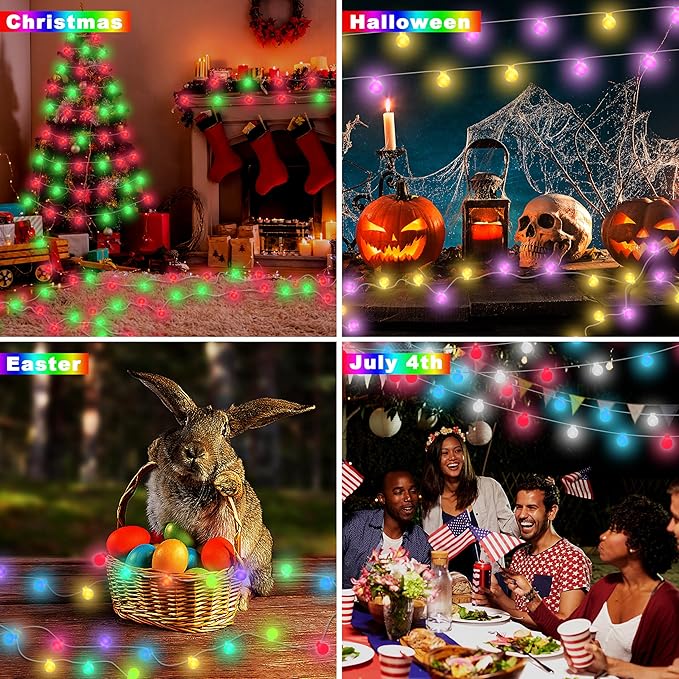OMIKA Color Changing String Lights Plug in, 25 Colors 33FT 100LED RGB+Warm White Globe String Lights, Outdoor Christmas Globe Decorative Lights with Remote for Indoor Bedroom Party Garden Xmas Decor