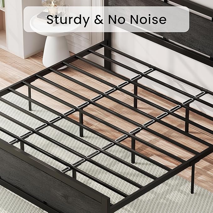 LIKIMIO King Bed Frame with Headboard and Footboard, Metal Strong Supports, Easy Assembly, Noise-Free, No Box Spring Needed, Charcoal Grey
