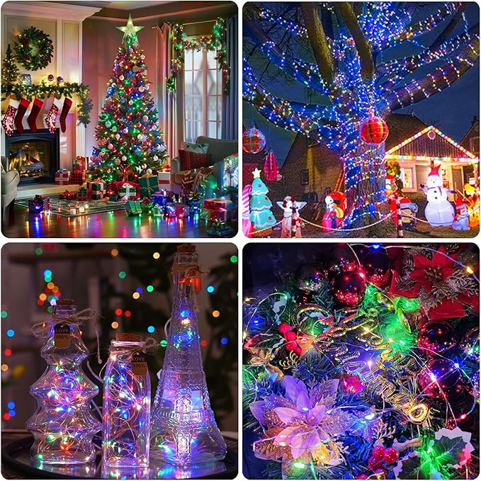 JMEXSUSS 8 Pack 50 LED Multicolor Christmas Fairy Lights Battery Operated - Each 16 Ft Christmas Tree Multicolor Lights Indoor Outdoor Decorations