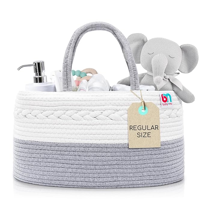 Rope Diaper Caddy - Storage for Baby and Toddler Items - Portable Cotton Organizer Easily Holds Diapers, Wipes, Clothing - Useful for Nursery, Bedroom (Gray, Regular)