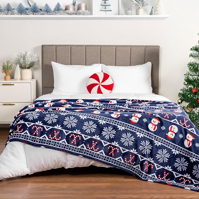 PAVILIA Christmas Snowman Throw Blanket | Blue Holiday Christmas Fleece Blanket | Soft, Plush, Warm Winter Cabin Throw, 50x60 (Blue Christmas)