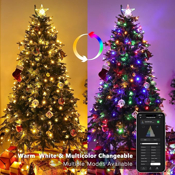 Brizled Smart Christmas Tree Lights, 66FT 200 LED Color Changing Christmas String Lights App & Voice Control, Warm White & Multicolor WiFi Xmas Light Music Sync for Indoor Outdoor Xmas Wedding Party