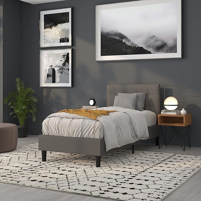 Flash Furniture Lennox Tufted Upholstered Twin Size Headboard in Gray Vinyl
