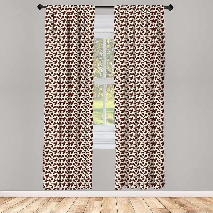 Ambesonne Cow Print Window Curtains, Cattle Skin with Brown Spots Agriculture Cow Oxen Hide Camouflage Pattern, Lightweight Decor 2-Panel Set with Rod Pocket, Pair of - 28" x 63", White Brown