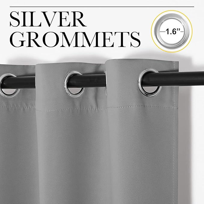 NICETOWN Silver Grey Curtains for Sliding Glass Door, 84 inch Long, Grommet Single Curtain Panel, Sound Reducing Blackout Curtains for Bedroom/Doorway Living Cabin (1 Panel, 8.3ft Wide by 7ft Long)