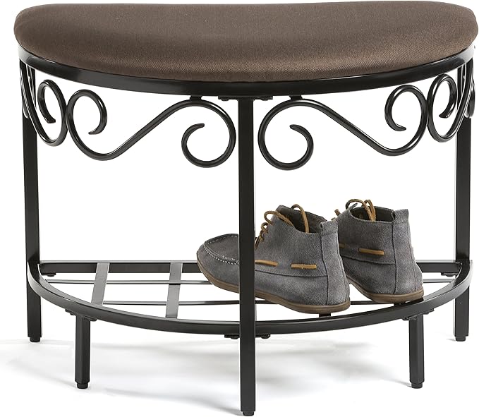 Mango Steam Half Moon Shoe Bench - Vanity Seat/Dressing Stool/Makeup Chair - Mocha Brown