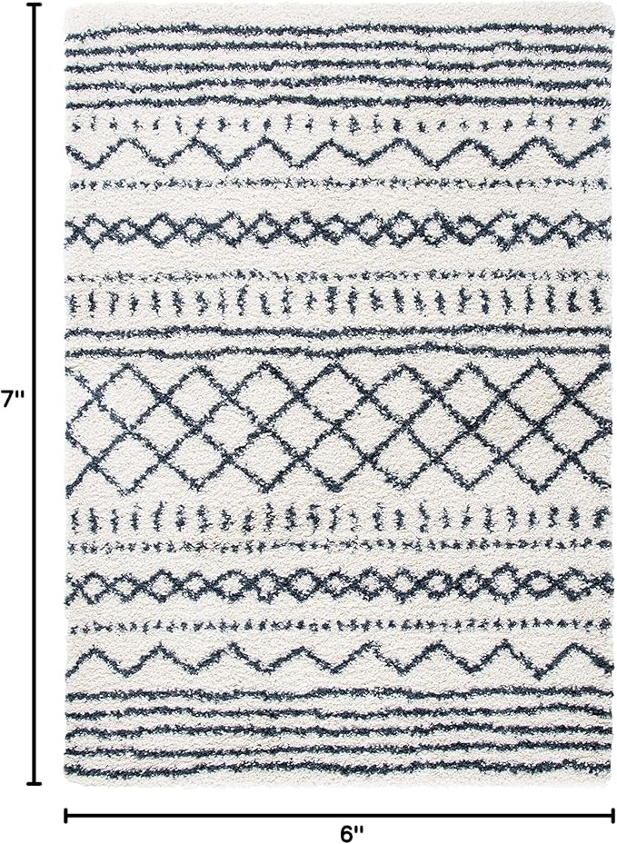 SAFAVIEH Arizona Shag Collection Area Rug - 5'1" x 7'6", Ivory & Slate, Moroccan Design, Non-Shedding & Easy Care, 1.6-inch Thick Ideal for High Traffic Areas in Living Room, Bedroom (ASG741M)