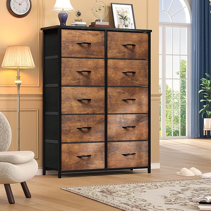 DWVO 10 Drawers Dresser, Fabric Dresser, Fabric Storage Tower, Organizer Unit for Room, Living Room, Hallway, Closets